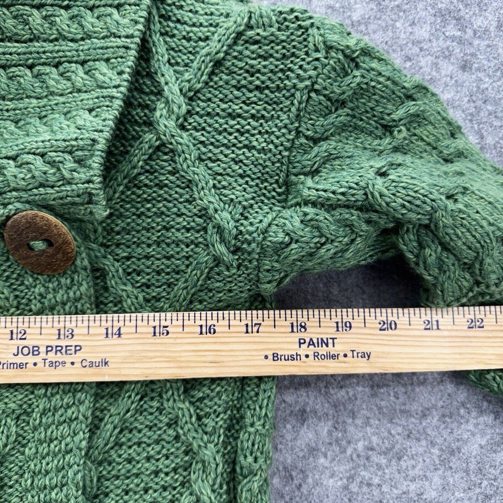 Carraig Donn Womens Merino Wool Aran Irish Wrap Sweater Size‎ XS Green Fisherman - Picture 10 of 12